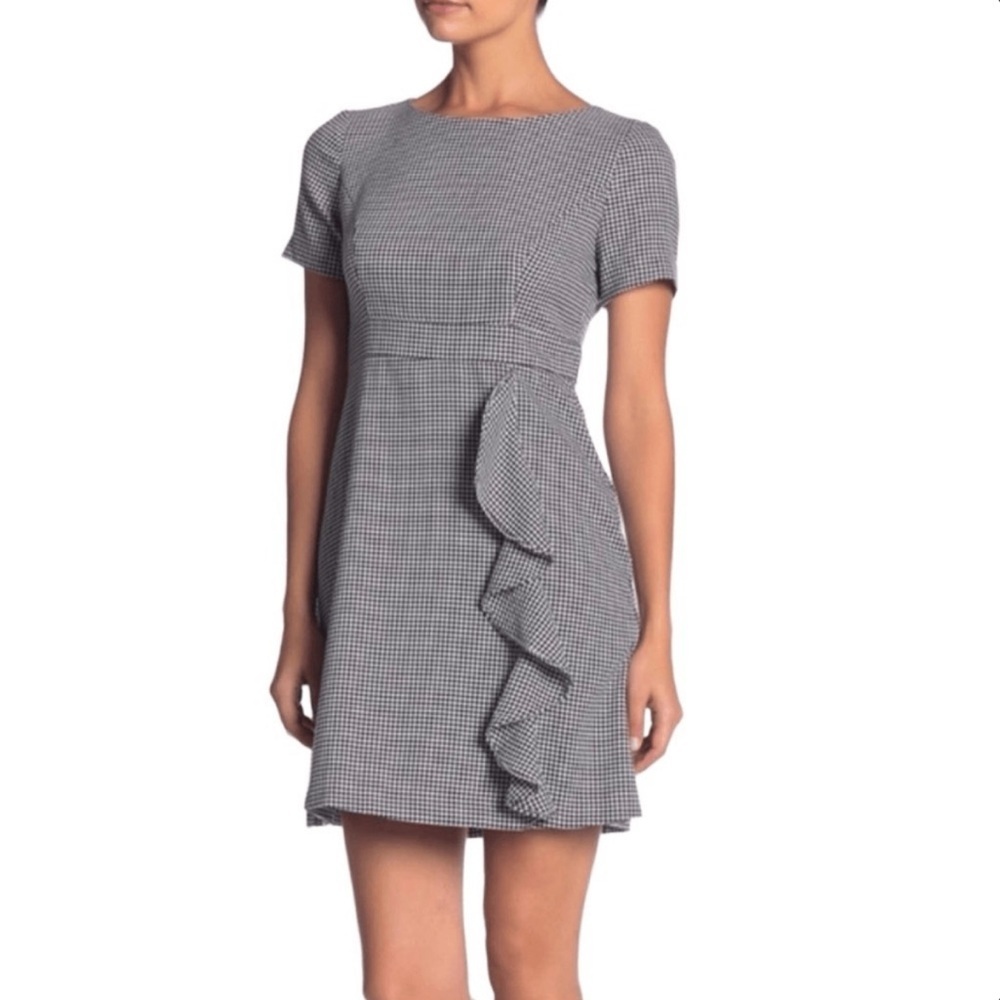 Eliza J Houndstooth Sheath Dress Size 12 Black White Ruffle Work Dress
